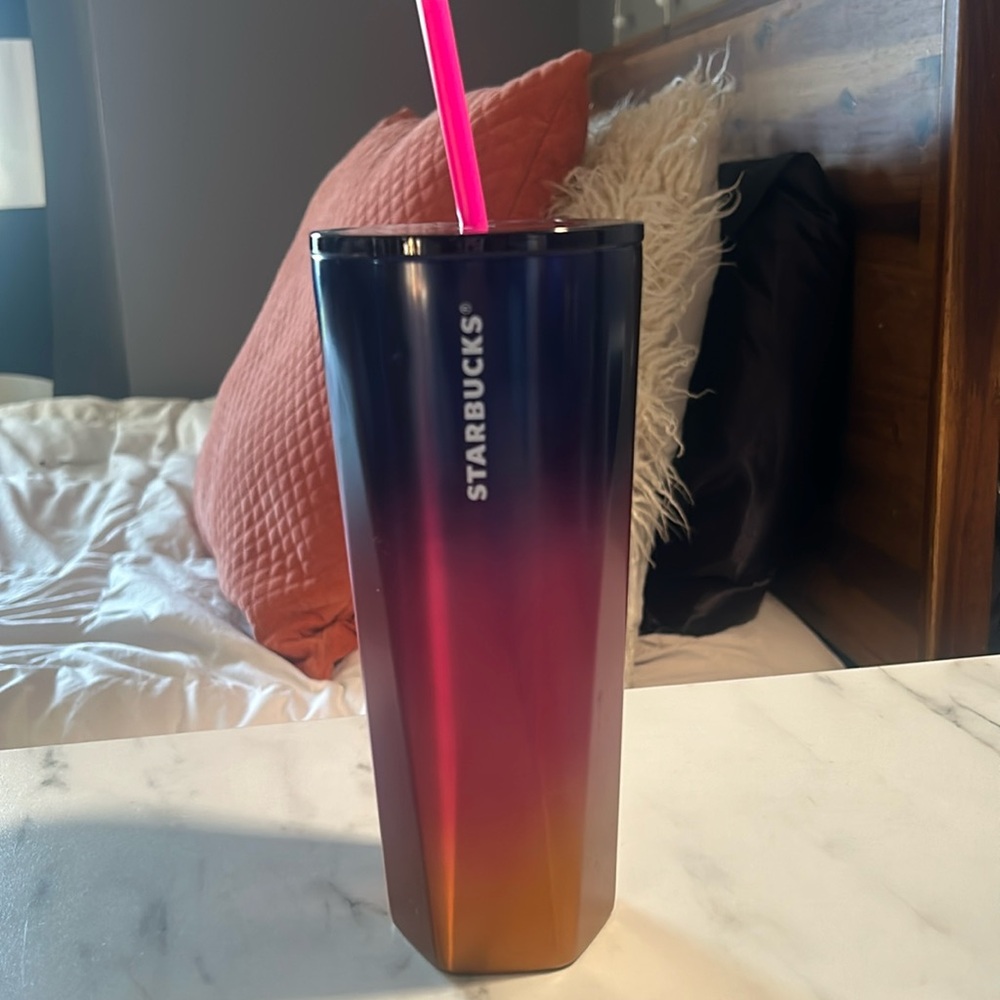 Starbucks cup 24oz orange/pink/blue gradient stainless steel tumbler